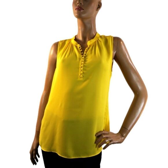 Banana Republic Yellow Sleeveless Blouse Mandarin Collar Button Placket Size M - Picture 9 of 12